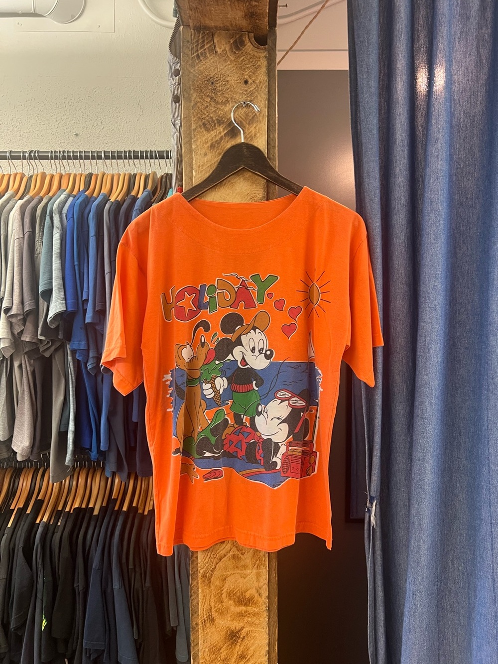 Vintage Mickey Mouse Holiday Orange Graphic T-shirt